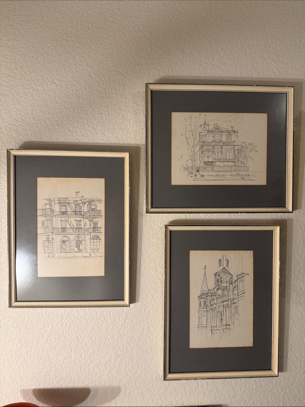 Vintage Framed Architectural Sketch Wall Art Set